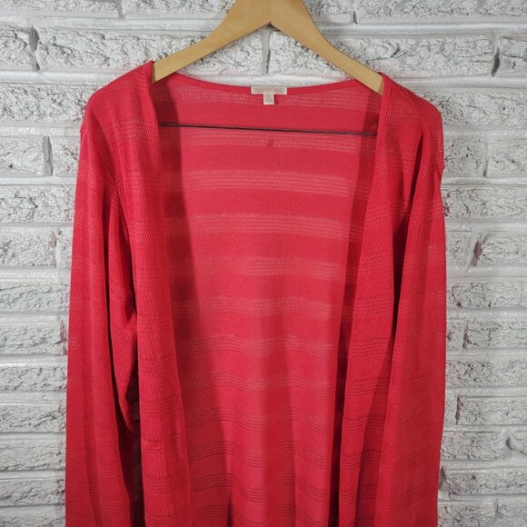 North Crest Women Top 2X Plus Cardigan Open Duster Pink Lightweight Sheer Knit - Picture 3 of 8